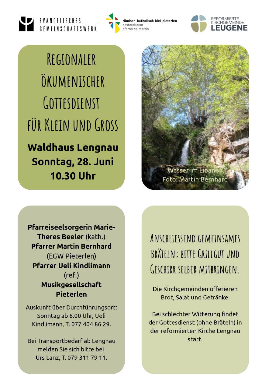 Sie betrachten gerade Sonntag, 28. Juni – Regionaler ökumenischer Gottesdienst für Klein und Gross